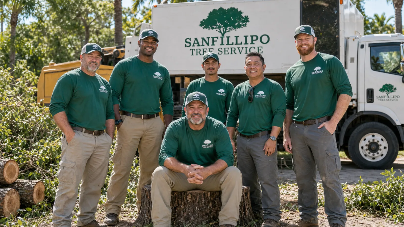 Tree service crew with equipment